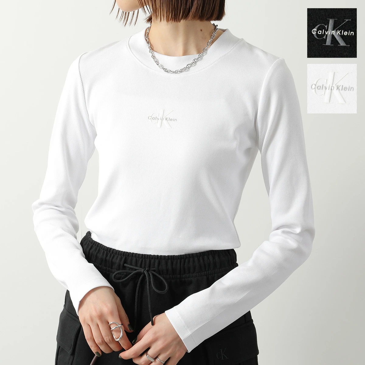 CALVIN KLEIN JEANS カルバンクライン ジーンズ Tシャツ A- LS MONOGRAM BABY TEE LV047A803G レディース 長袖 リブ クロップド丈 ロゴT カラー2 7,995円