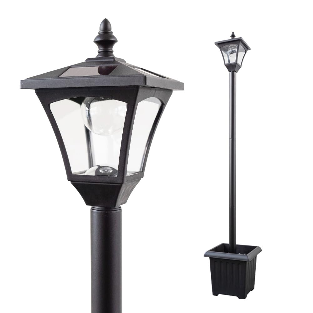 リビングアウト(Living Out) プランター付ソーラーライト 1灯 幅24cmX奥行24cmX高さ135cm 大きめ 街灯 外灯 ランプ 玄関 防犯 自動点灯 LED 庭 植木鉢 鉢植え
