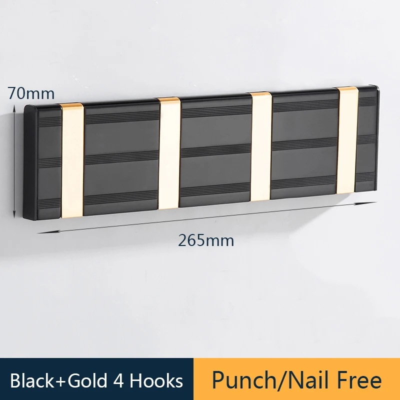 フックとハンガー用の粘着性の壁フック,コートラック,バスルームフック,1セット Black Gold 4 Hooks