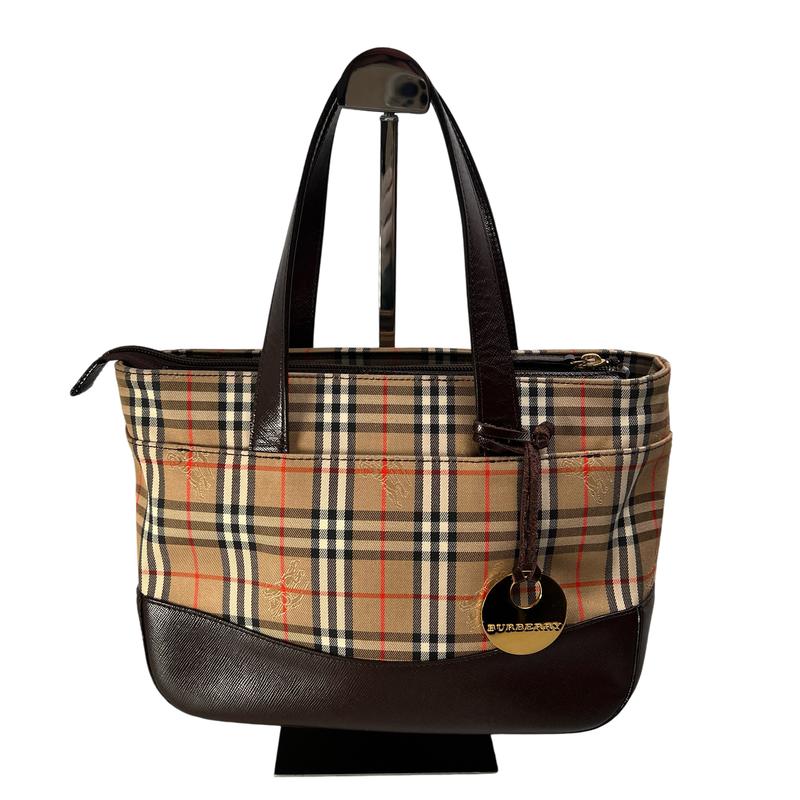 【最終処分SALE】BURBERRY チェック ハンドバッグ ベージュ A-11395