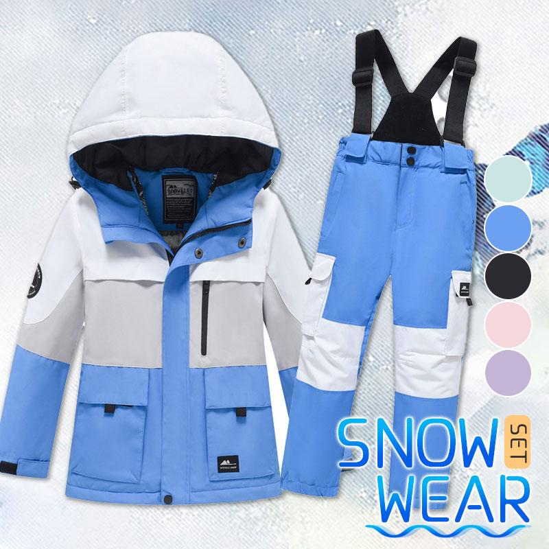 スノーボードウェア スキーウェア キッズ 子供 上下セット サロペット フード付き 撥水 防風 防寒 厚手 おしゃれ 可愛い 子供服 アウター 雪遊び