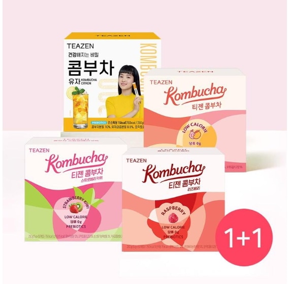 送料無料[1+1] ティーゼン コンブチャ 50スティック - 9種択2 計 100包 パイナップル 梅 青みかんライム ストロベリーキウイ マンゴーグアバ シャインマスカット ラズベリー ゆず