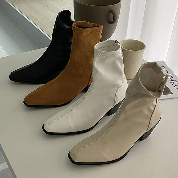 ショートブーツ バックジップ レディース ミドルヒール