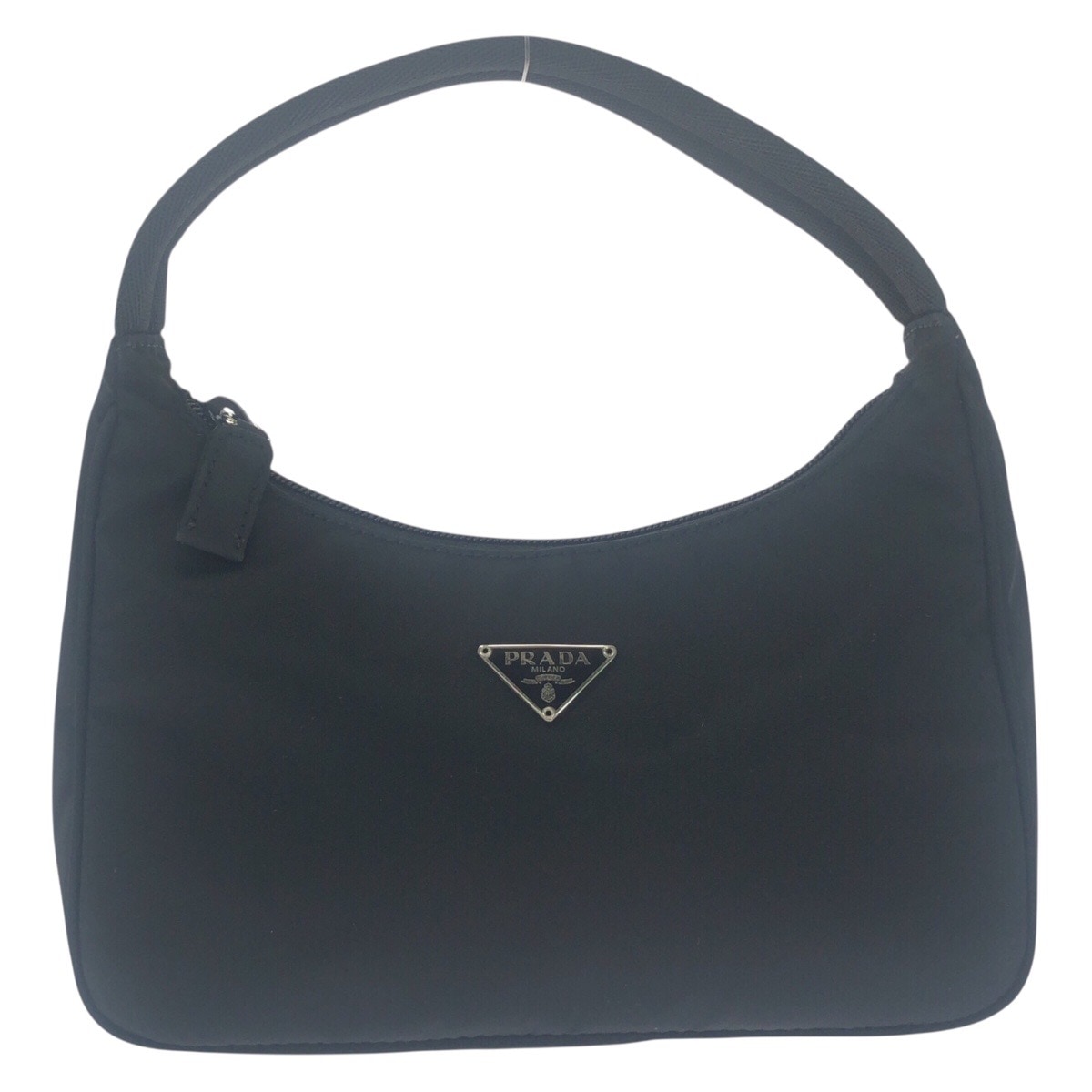 美品 テスート 三角ロゴプレート ブラック 黒 シルバー金具 ナイロン ハンドバッグ アクセサリーポーチ レディース 504100