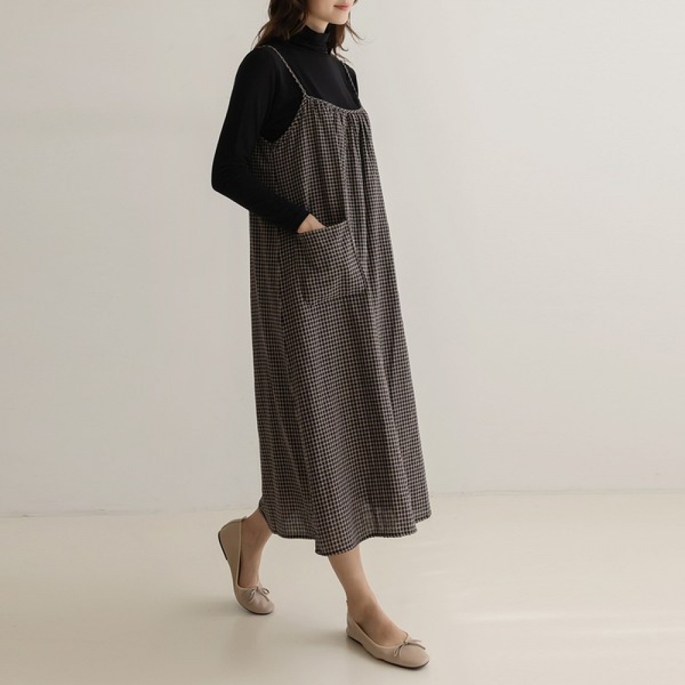 (Elysia) ベヴァンチェックポケットシャーリングナシドレス