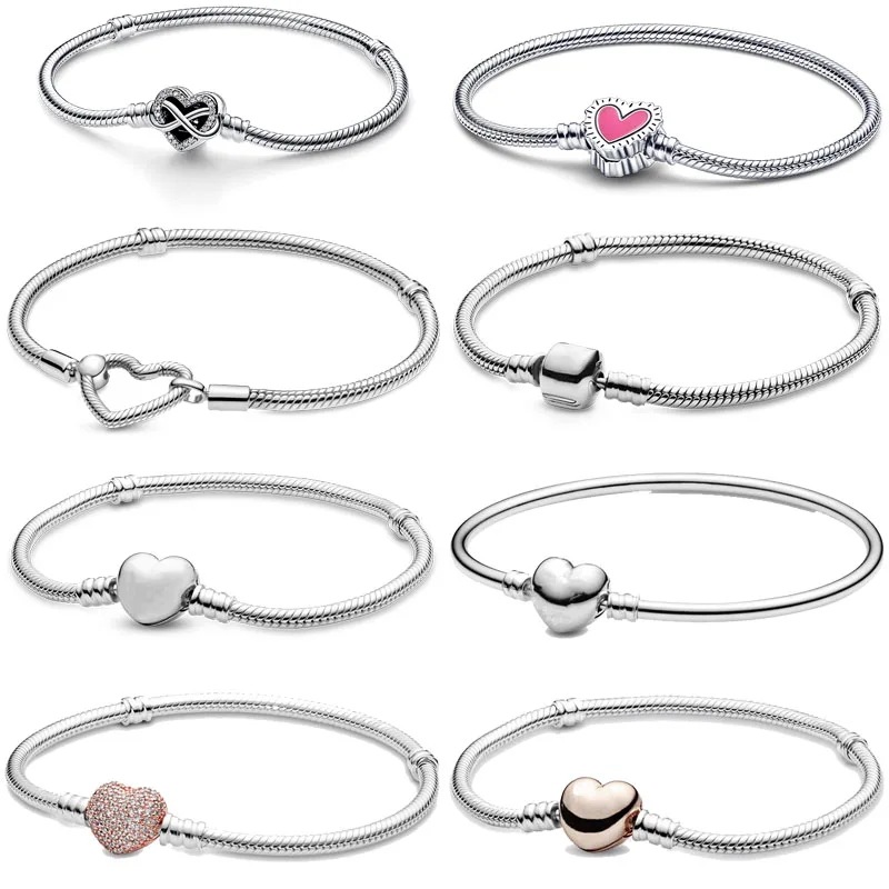 女性用925スターリングシルバーハートブレスレット,光沢のあるジュエリー,オリジナルのチャームに合う,特別オファー,ギフト,新品 - 36