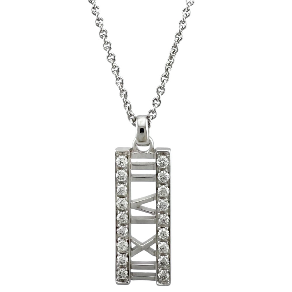 ティファニー アトラスバー ネックレス 18金 K18ホワイトゴールド ダイヤモンド TIFFANY&Co. 中古 美品