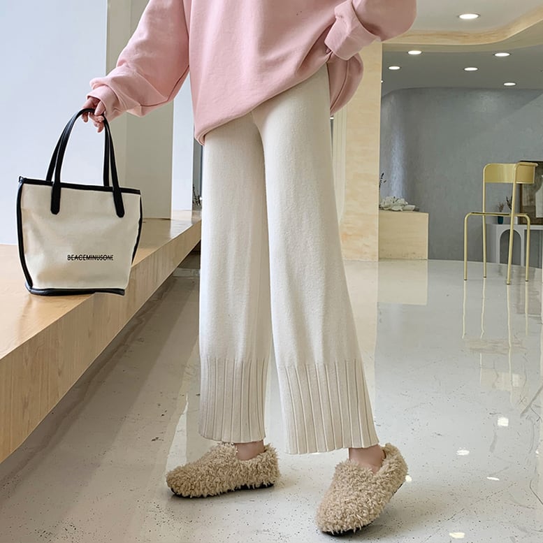 2color レディース 裾プリーツニットパンツ 裾リブニットパンツ パンツ ボトムス ニットパンツ ワイドパンツ リラックスパンツ