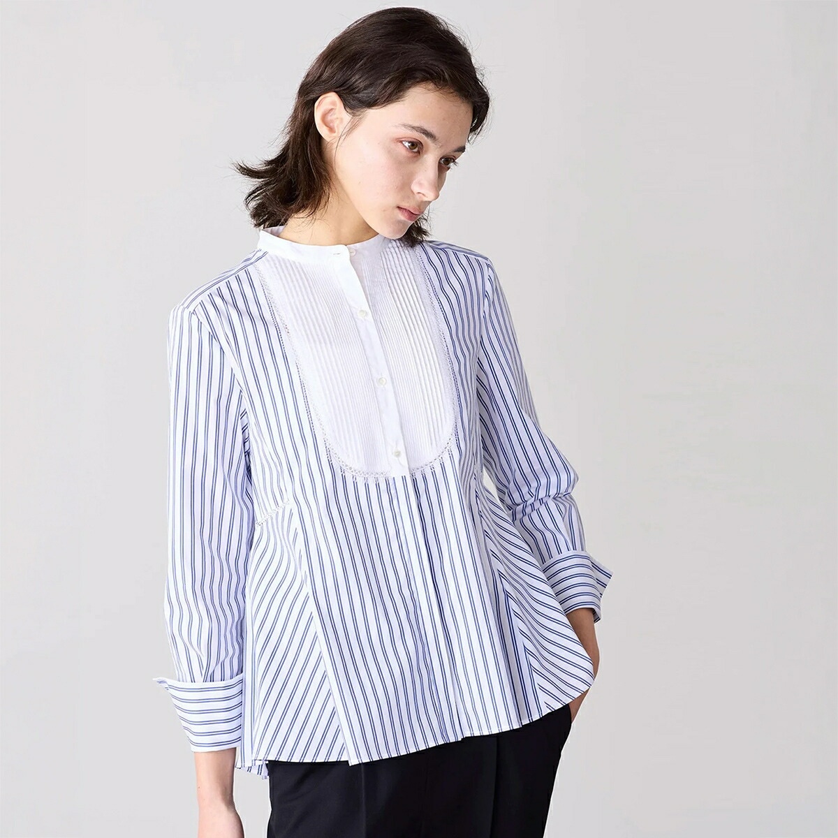 MARILYN MOON SOI-MeME マリリンムーン ソワメム ブラウス pin tuck bosom embroidery blouse 4261-111 レディース ストライプ 05.WHI