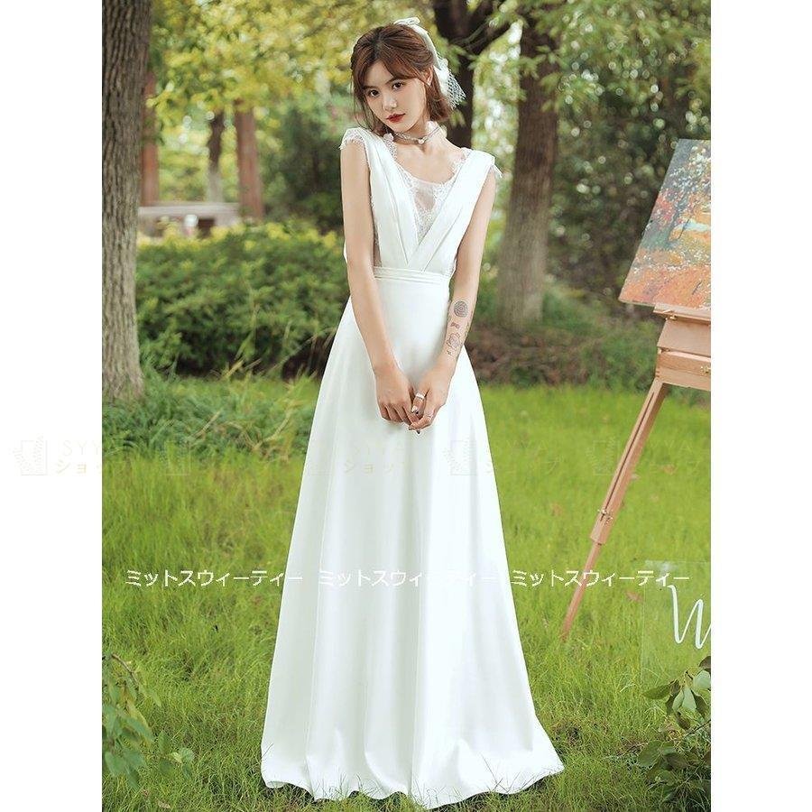 ウエディングドレスロングドレス二次会Aラインドレス花嫁パーティドレス結婚式ウェディグドレス白ワンピー 16,397円