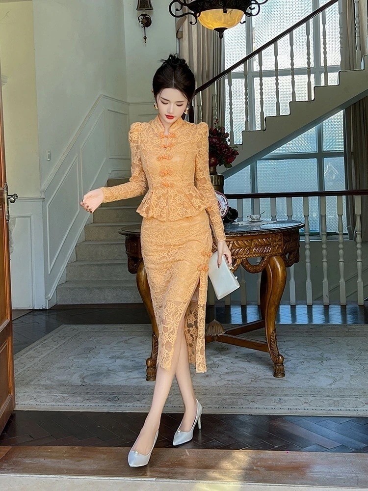 【JY.上品】 秋冬 チャイナドレス 上下セット フリル 中華風 パーティードレス キャバ 着痩せ 大人 お呼ばれ 同窓会 披露宴 卒業式 結婚式 ウェディング 二次会 6,943円