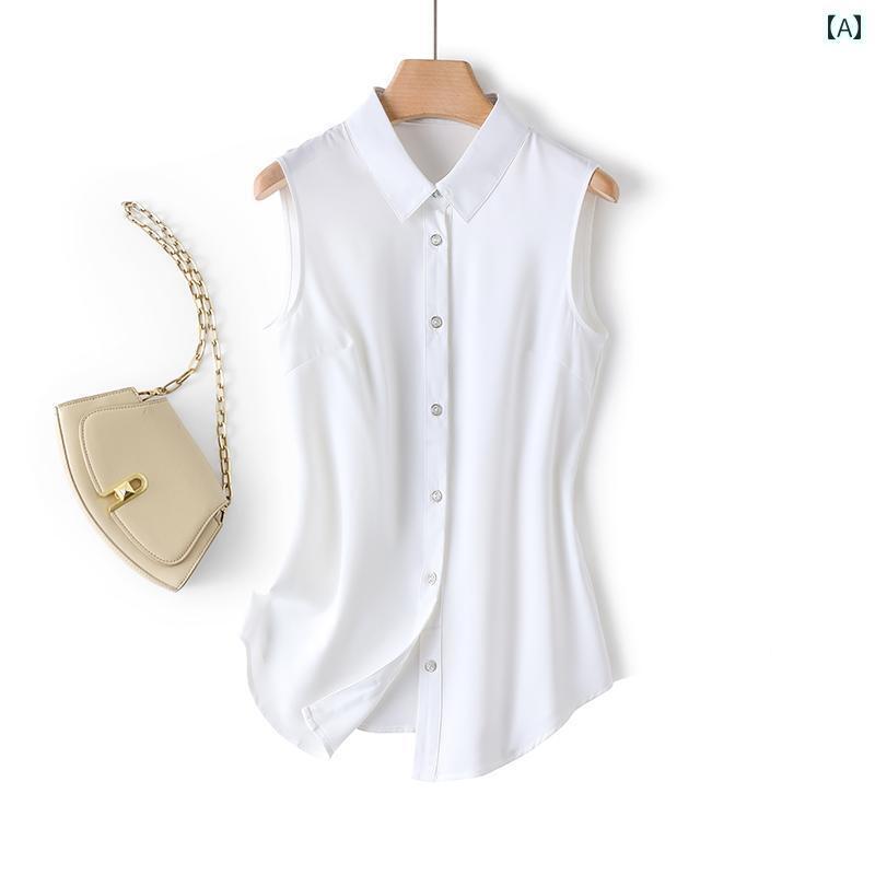 レディース　　シャツ　トップス 杭 州 ビッグ シルク シャツ レディース プロ インナー ベース ベストノースリーブ 高級 桑 シルク トップ