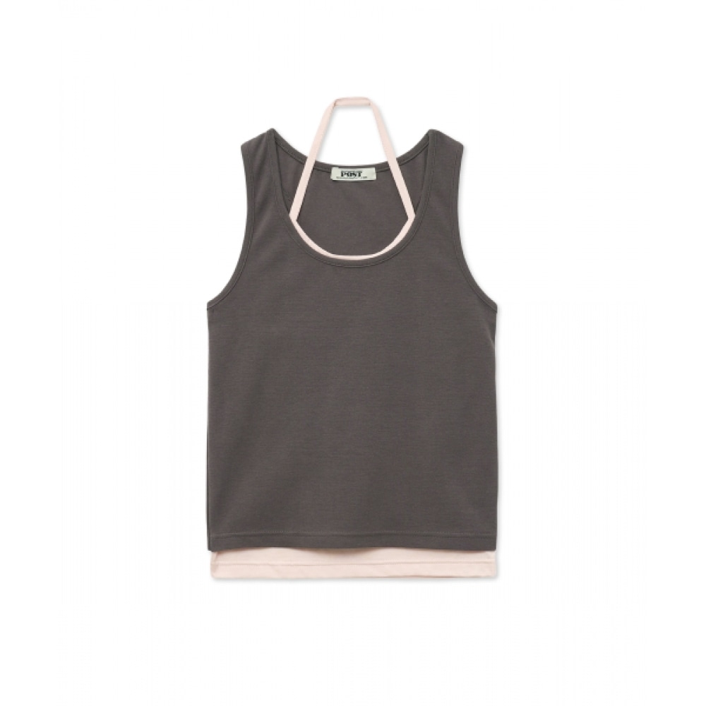 THE SATURDAY EVENING POST レイヤードノースリーブトップ チャコール