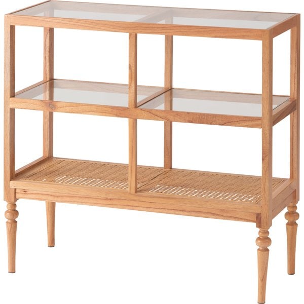 オープン シェルフ 約幅80×奥行30×高さ75cm ナチュラル 木製 強化ガラス インテリア家具 収納棚 リビング家具