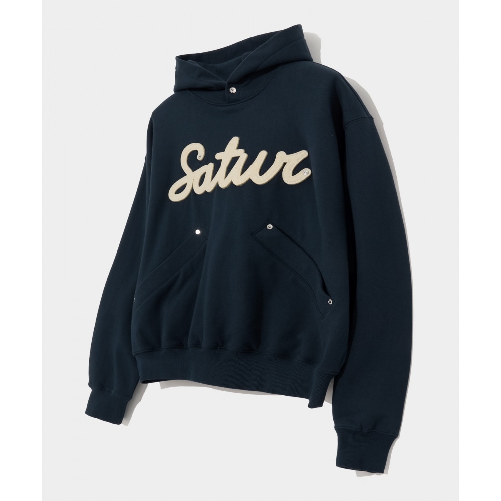 SATUR セッターアップリケリベットフーディークラシックネイビー