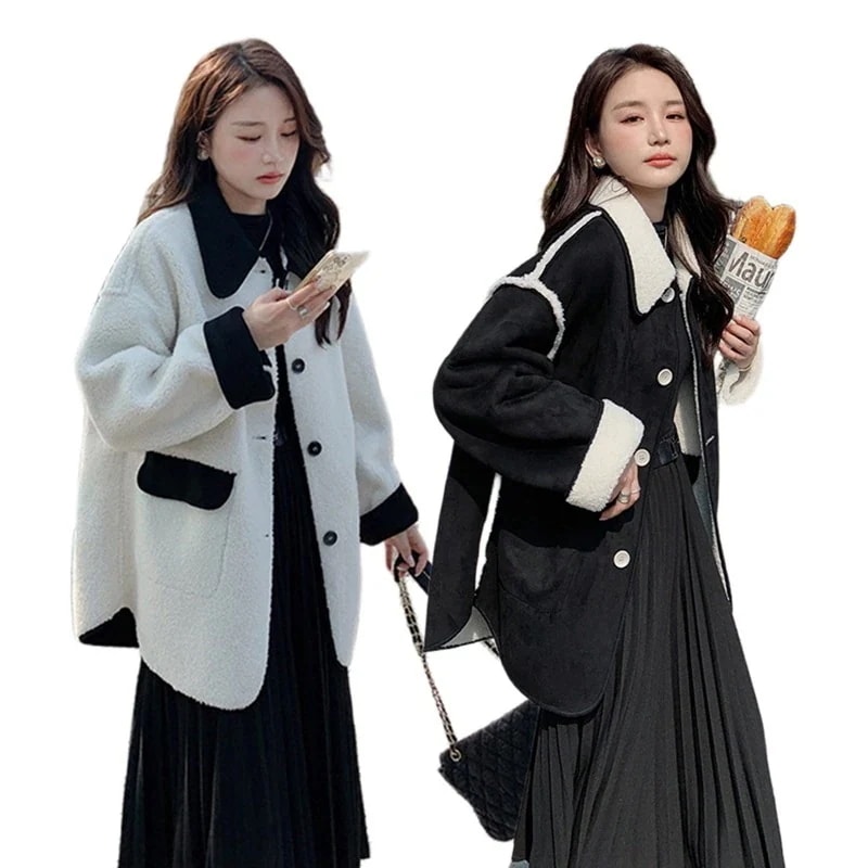 【リバーシブル】ラムズウール 両面で着れる アメリカ風 レトロ 学院風 コート レディース 秋冬 気質 アウター ムートン メガ割