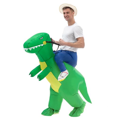 コスパ最高 即納 ハロウィン 恐竜 コスプレ 緑 赤 オレンジ ブルー 着ぐるみ 仮装 道具 膨張式 変装 面白い いたずら 人気 パフォーマンス フリーサイズ イベント 大人用 4色展開 (グリーン