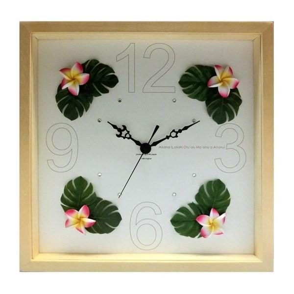 壁掛け時計 アートパネル おしゃれ ハワイ 南国リゾート プルメリア 花 モンステラ かわいい ウォールクロック