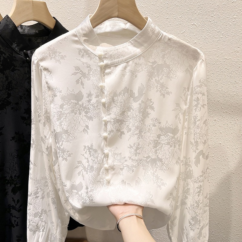 【1つ買うと10つ無料】2025温度レトロスタンドカラープリントシングルブレックファーストロングスリーブシャツ女性の語スタイル薄い 44,596円