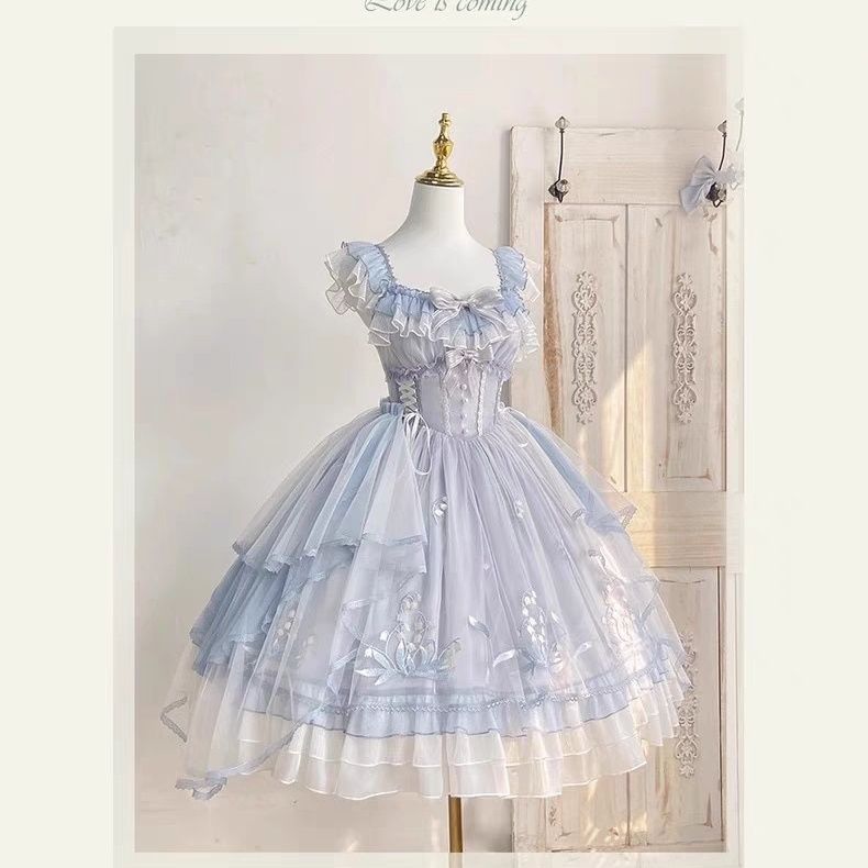 愛がやってくる：ロリータ刺繍ドレス + スズランの甘くて激しい女の子スタイルのファッションスズランのコスプレ衣装
