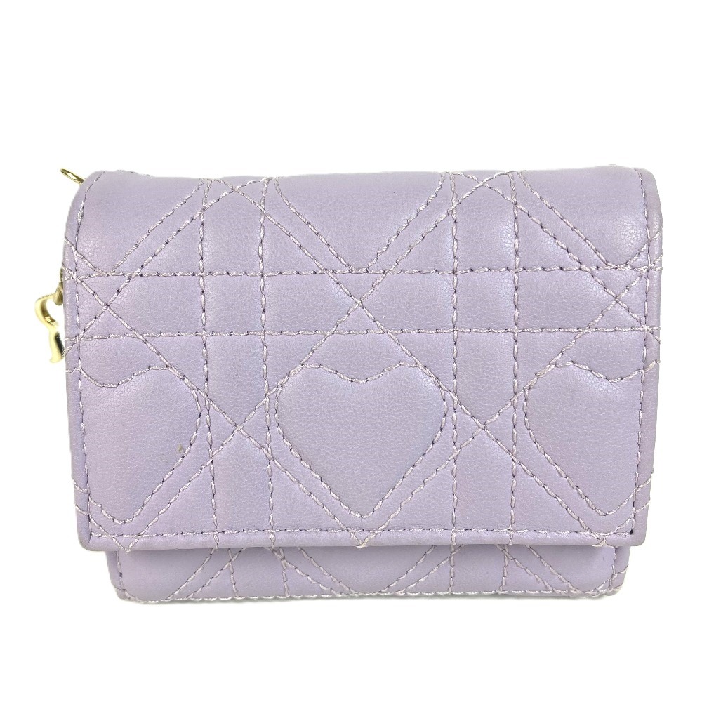 3つ折り財布 ロータスウォレット 財布 日本限定 レディディオール lady dior ハートカナージュ コンパクトウォレット ラムスキン ライラック パープル