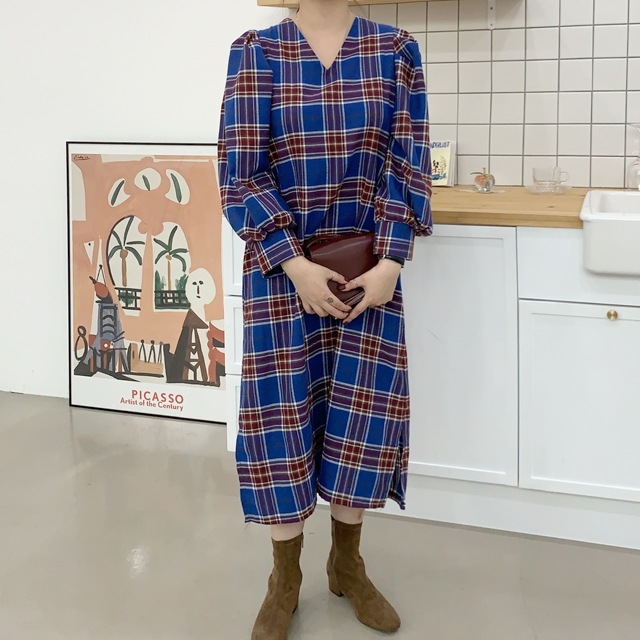 ビンテージ チェック 起毛 ワンピース