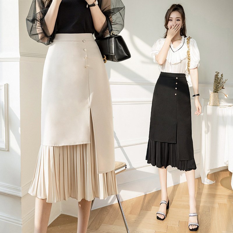 【送料無料】通勤OL スカート ボトムス ハイウエスト 不規則 レディース 美脚 黒 プリーツスカートミディアム丈 タイトスカート 春夏 ひざ丈 7,192円