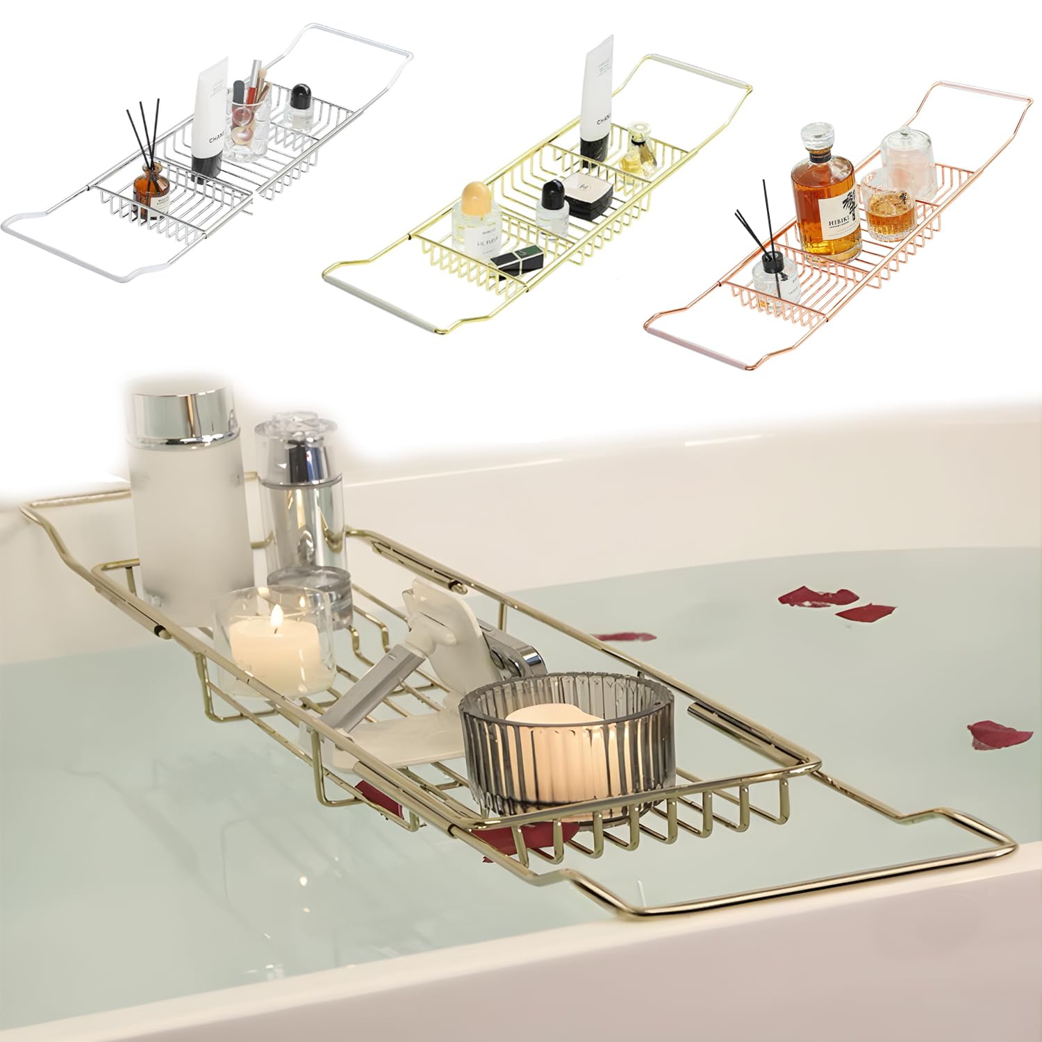 お風呂 テーブル お風呂 トレー バスタブトレー 格納可能なデザイン62-98cm ステンレス カビない バスタブスタンド カラムデザイン 錆びにくい のんびりお風呂 バスグッズ 浴槽ラック バステー 5,087円