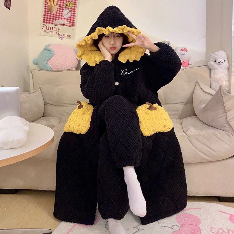 ルームウェア セットアップ 冬 スリーパー冬タイプ女性厚手連帽綿パジャマ保温ロングタイプ部屋着セット 可愛い パジャマ レディース 秋冬 韓国 部屋着福袋 5,658円