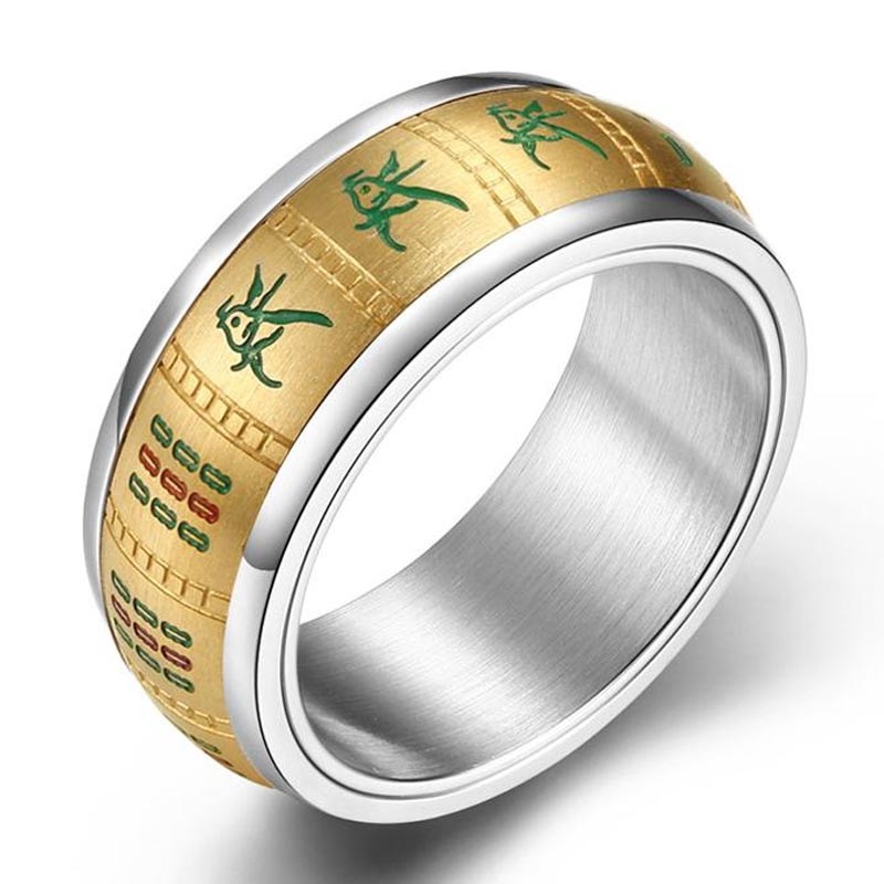 九蓮宝燈（チューレンポートウ）ステンレスリング（PRB079）指輪 12-28号 7サイズ 麻雀牌 マージャン ソーズ 索子 回る 回転 スピナー 男性 女性 プレゼント r0376xxxxxxxx