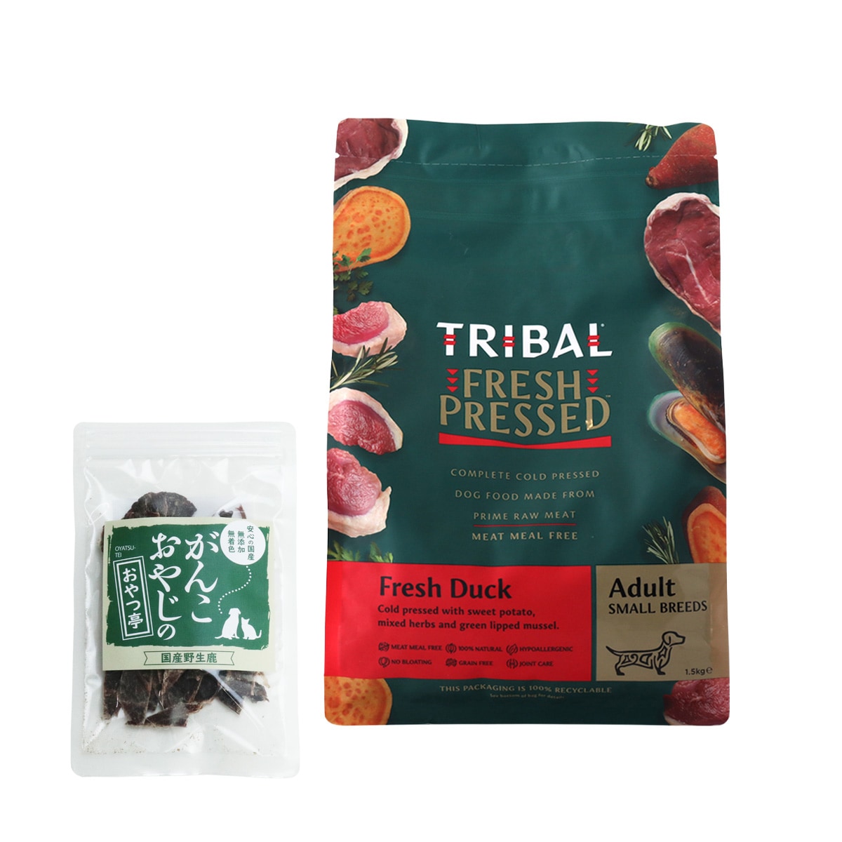 トライバル フレッシュ ダック（スリムキブル） 1.5kg【国産鹿肉ジャーキー付き(お試しサイズ)】