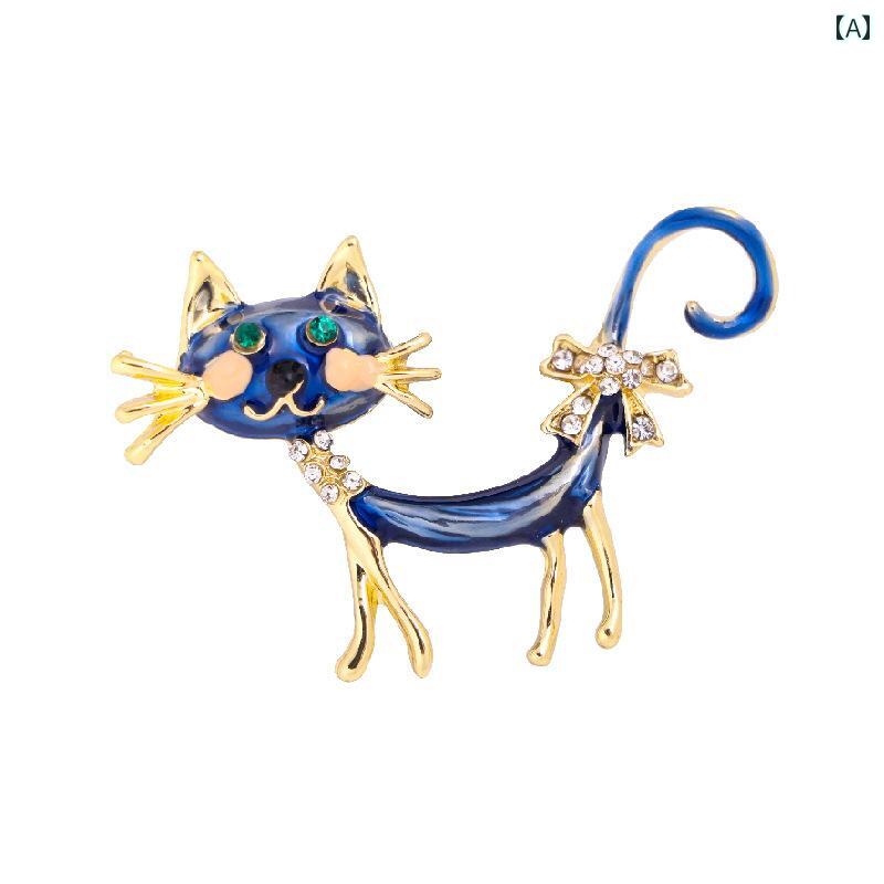 ブローチ 卒業式 入学式 おしゃれ 子猫 3カラー 用意： 青 紫 黒 油絵 かわいい しっぽ 子猫