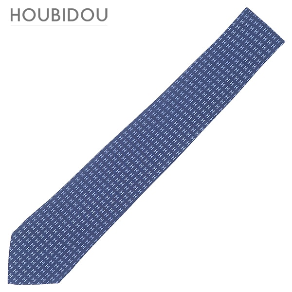 エルメス ネクタイ クラバット 7cm ファソネ H シルク マリンXブルー 紺 総柄 H織り バイカラー H柄 新品 未使用 H36322T 17 【箱】【中古】