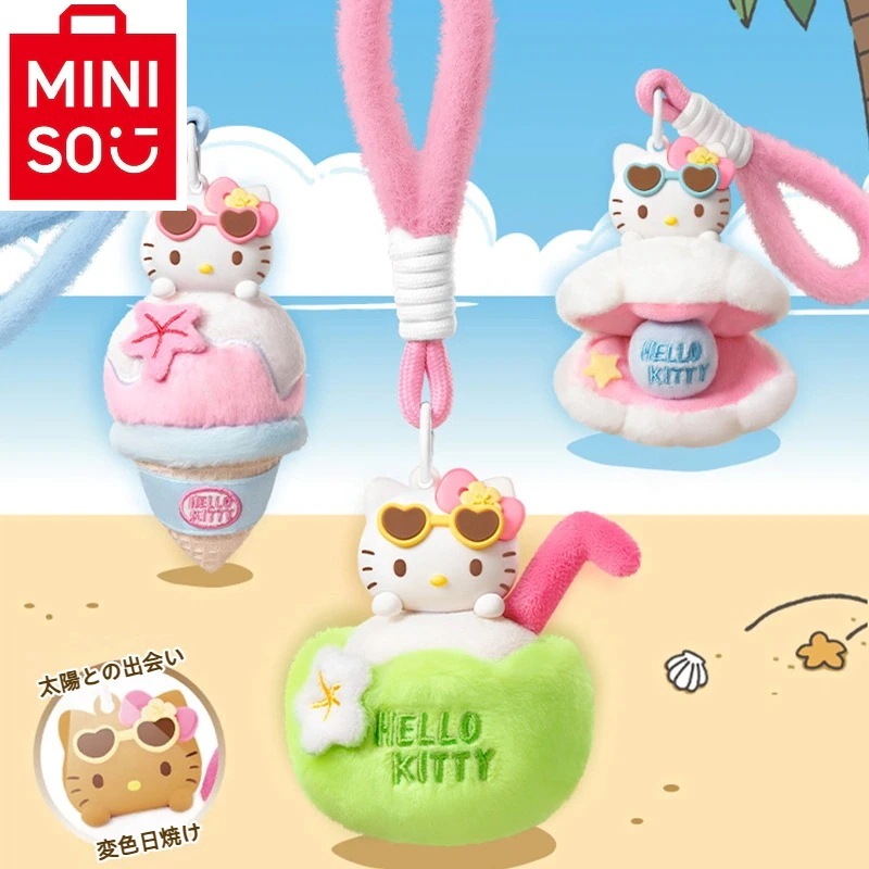 M I N I S O名創優品 ハローキティ 夏用 ブラックレザーシリーズ ぬいぐるみキーホルダー アロマセラピー 祝福バッグ バッグペンダント 装飾