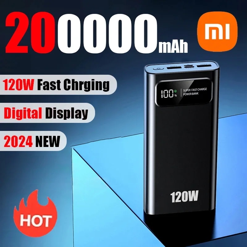Xiaomi-デジタルディスプレイ付きパワーバンク,200000mAh, 120W,超高速充電バッテリー,大容量,iPhone, Samsung, Huawei - 509