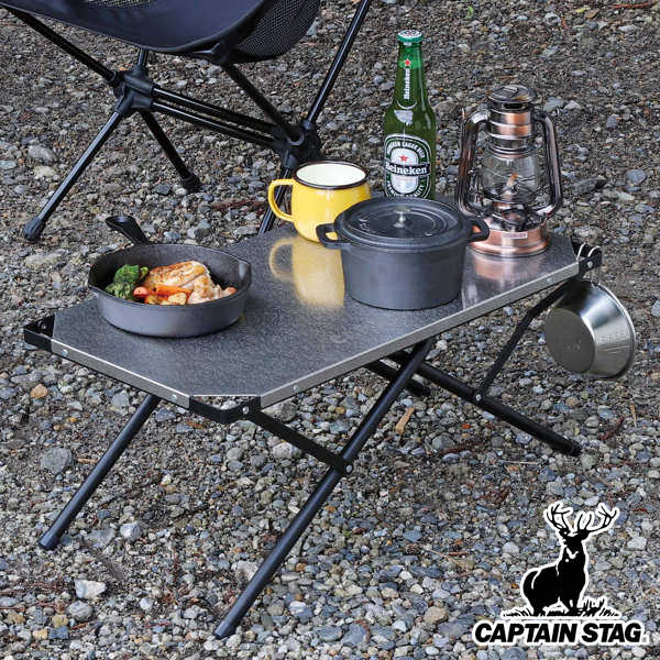 アウトドアテーブル 折りたたみ ステンレス サイドテーブル 高さ2段階調節 キャプテンスタッグ CA