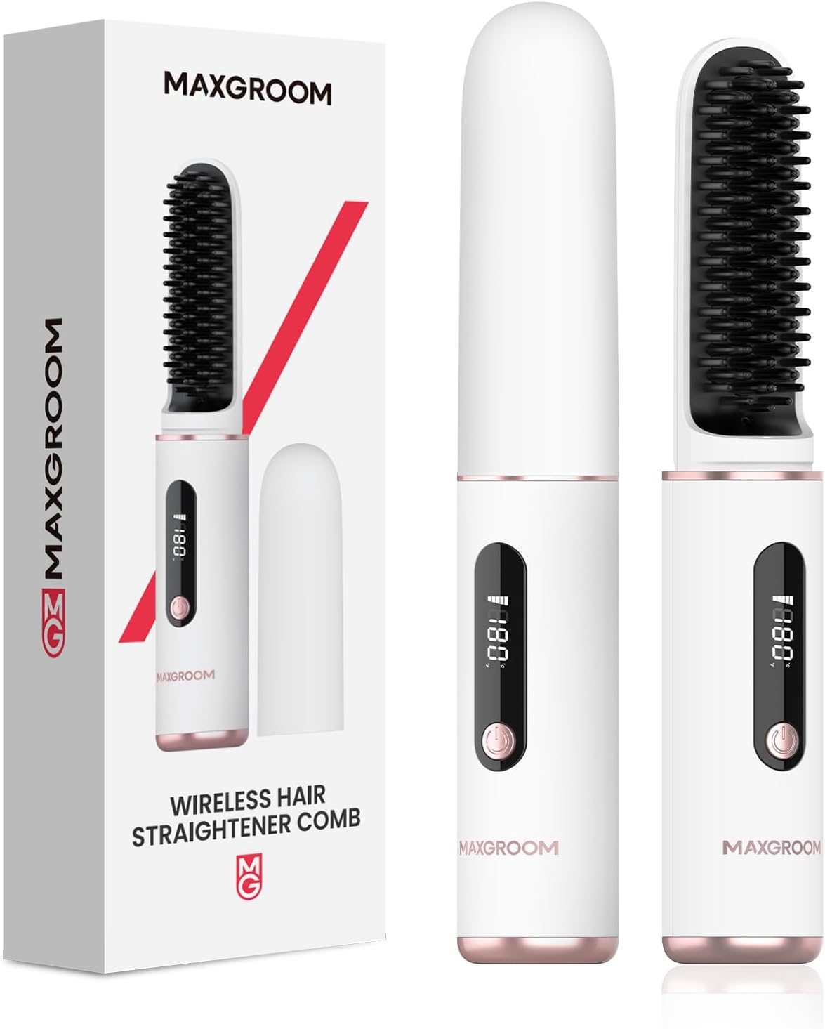 MAXGROOM ヒートブラシ コードレス MCH恒温加熱 3Dコームティース LED 4段階温度調整 LED 多重保護 スマート温度制御 日本語取扱説明書