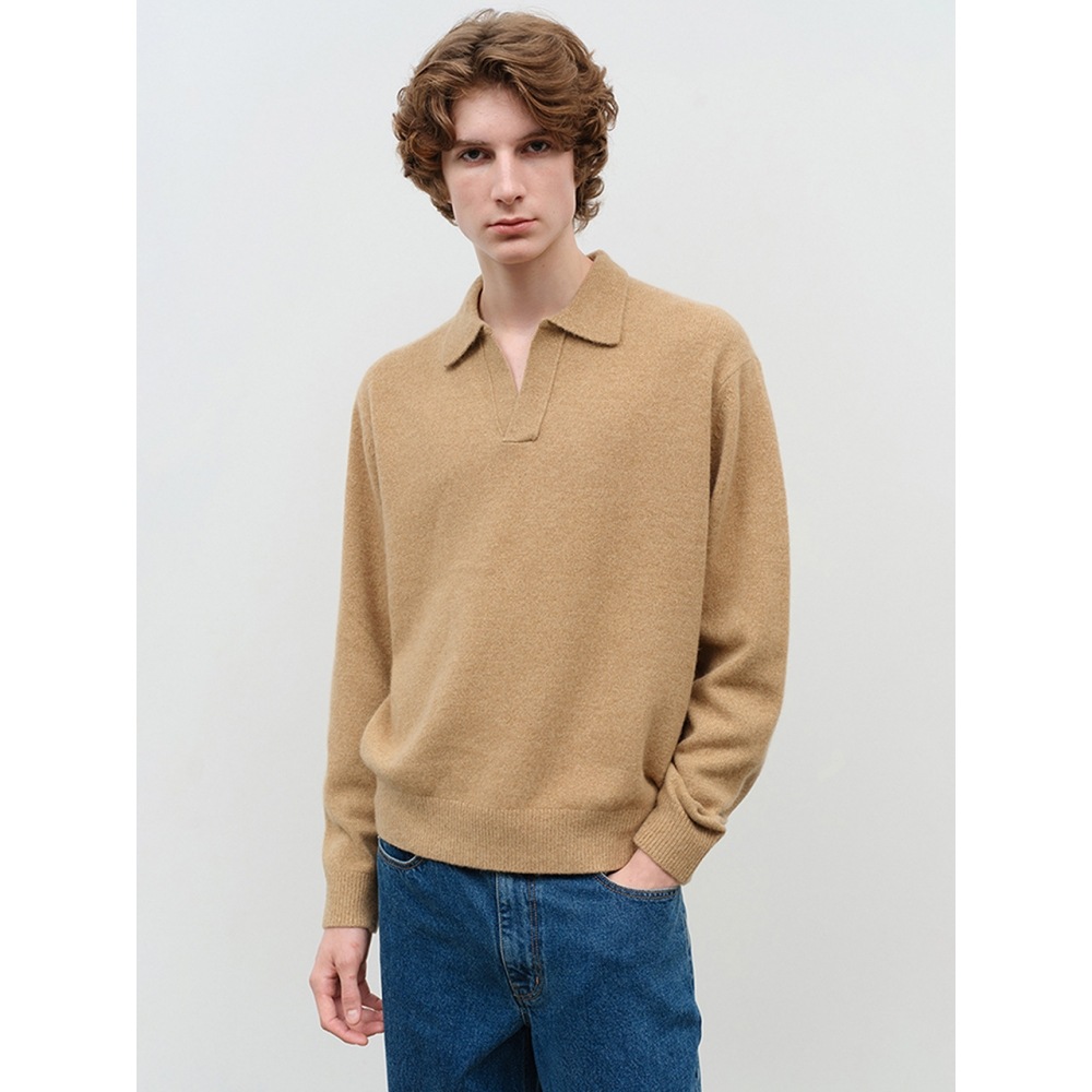 Dunst 男性用ユニセックスオープンカラーカシミアセーターキャメル M UDSW4D137CM