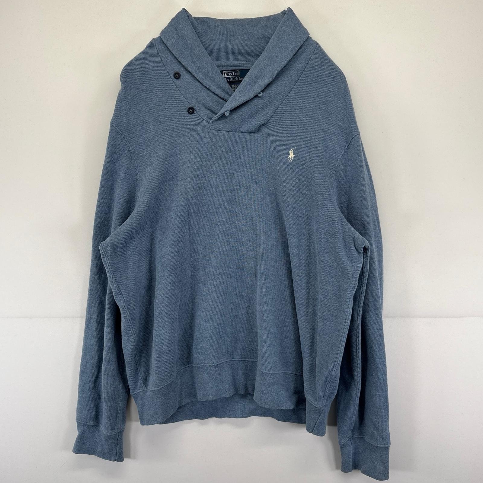 古着 90s/90年代 ポロバイラルフローレン Polo by Ralph Lauren ニット 大きいサイズ ショールカラー ワンポイントロゴ 2XL ブルー系 メンズ