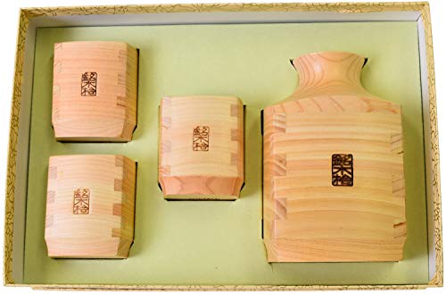 最新 木曽工芸 徳利 日本製 木製 ひのき 角 ぐい呑み 4点セット 食器