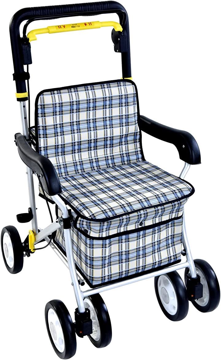 ケア・ペアレント Care-Parent シルバーカー アルミ製 折りたたみ 軽量 手押し車 CP-01E (格子, ブルー)