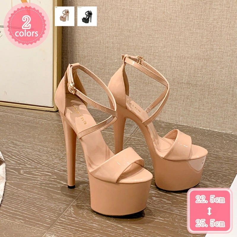 1000円OFFクーポン レディース 厚底 サンダル ハイヒール16cm ミュール ピンヒール エナメル ピンヒールサンダル プラットフォーム オープントゥ キャバ 美脚サンダル ストラップサンダル