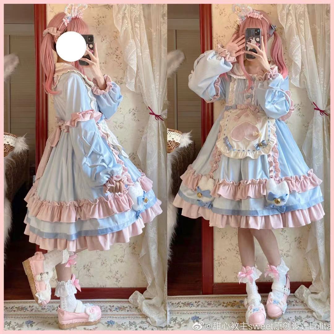 フリースロリータドレス 猫デザートステーション 春秋冬ロリータスカート 可愛いロ