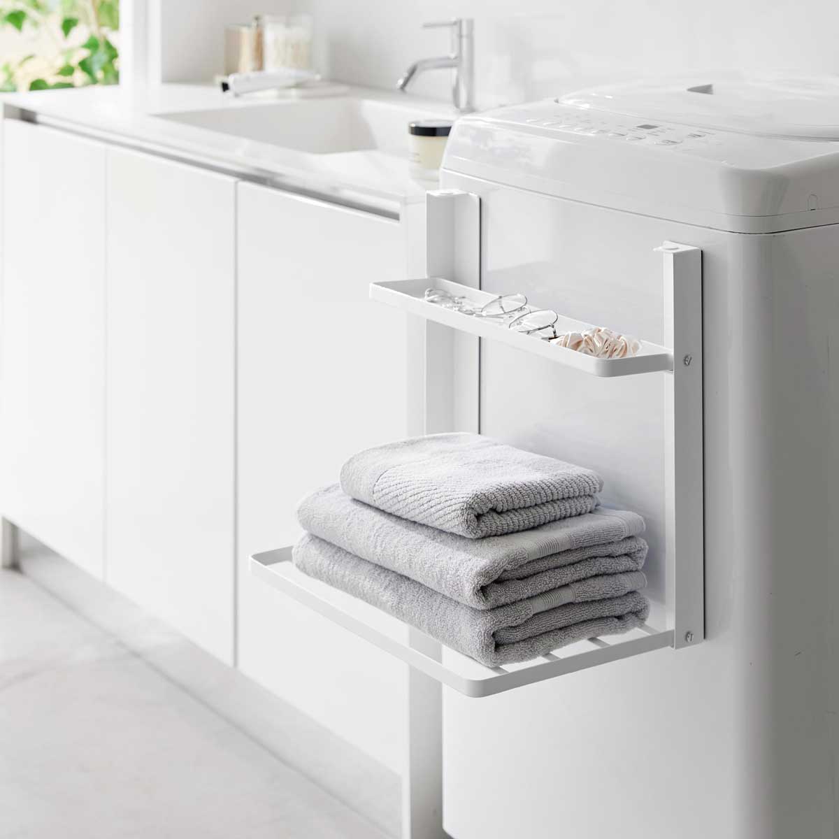 マグネット折り畳み棚 山崎実業 tower タワー 洗濯機横マグネット折り畳み棚 2段 1717 ホワイト