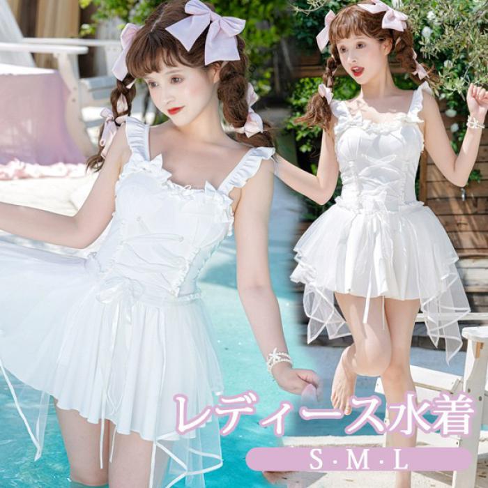 数量限定品ワンピース水着 ロリータ風 リボン 服みたいな 水着 レディース ノースリーブ 無地 ワイヤーなし 着痩せ シンプル セクシー 写真映え 撮影用 衣装 コスプレ 海 夏 サマー プール リゾ