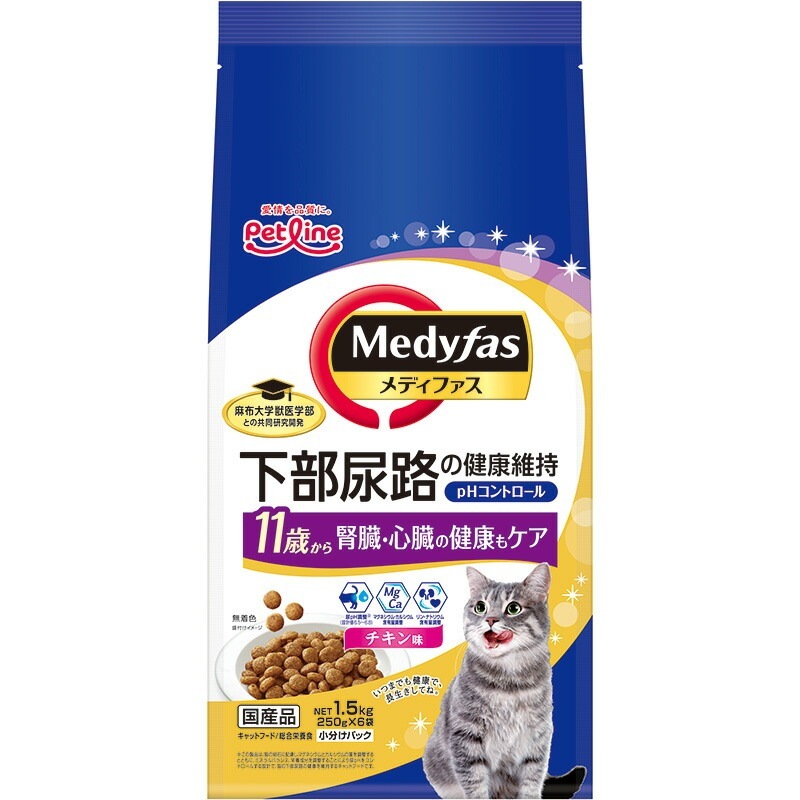 （まとめ買い）ペットライン メディファス 11歳から チキン味 1.5kg（250gx6） [x3]