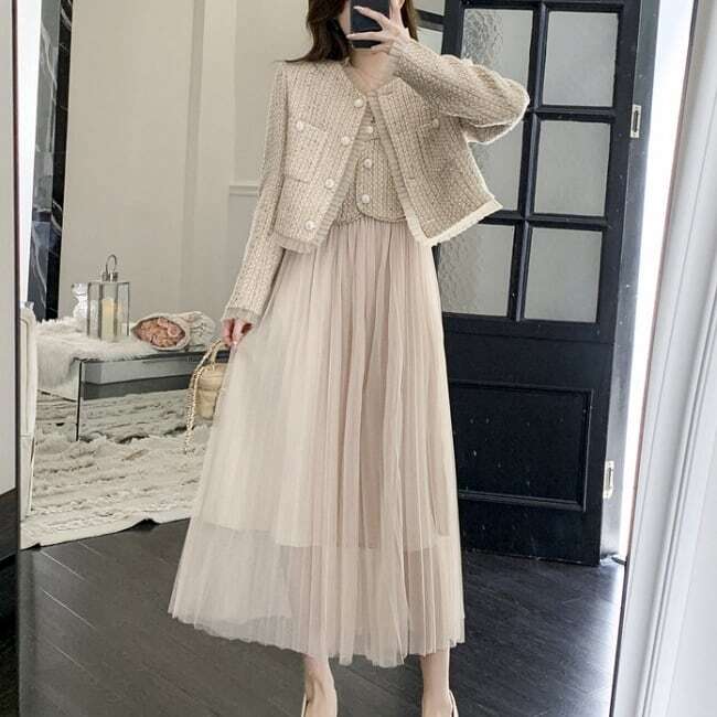 レディース セットアップ ツイードワンピース＋ジャケットツーピース プリーツ フォーマル お呼ばれ パーティ 大人可愛い ママコーデ ママファッション 韓国系 オルチャン 人気