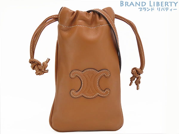 超美品セリーヌキュイルトリオンフドローストリング巾着型フォンケースフォンポーチショルダーバッグ10L163ETK.04LU