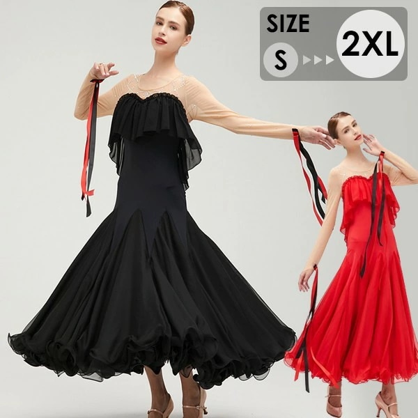 社交ダンス ドレス スタンダード 社交ダンス衣装 ワンピース 広がる裾 レッスン着 発表会 競技着 練習着 演出用 ワルツ専用ドレス ロング丈 ロングドレス オールシーズン be121zbzbc6