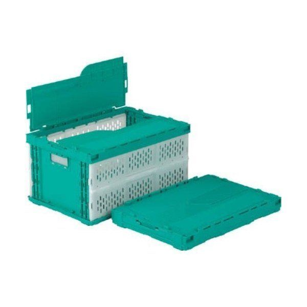 SKSO-C41A-GRWH グリーン/ホワイト フタ一体型折りたたみコンテナー 558570 ペタンコC-41A メーカー直送